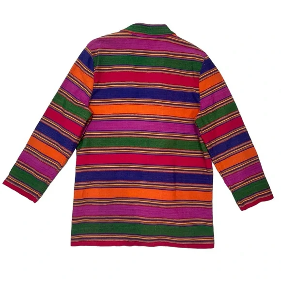 Vintage Weekend Wear 90s Striped Blanket Weave Jacket Long Western Aztec Blazer - Picture 3 of 16